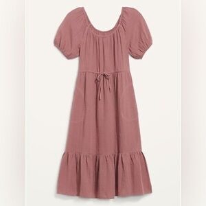 Old Navy Puff-Sleeve Scoop-Neck Waist-Defined Midi Dress size L